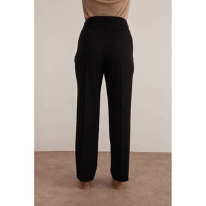 High-Waist <b>Black</b> Woven <b>Trousers</b> <b>with</b> Elastic Waist and Welt <b>Pockets</b> - Product Image 5