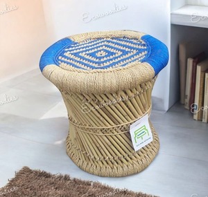 Élégant rustique Vintage pouf bambou Sarkanda Mudha tricot à la main pour salon balcon intérieur extérieur os incrustation Console - Product Image 3