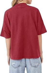 Plain Maroon Color Yoga Workout Gym Boxy Camisetas Oversize Crop Top Prendas de abrigo Verano Recortado Mock Neck Camisetas Transpirable - Product Image 2