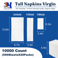 Serviettes en papier blanches jetables 3H Soft Tall-Fold, 10000 unités (20 paquets de 500/unité), 1 pli, pliage 1/6, sac en vrac pour restaurant, buffet, café