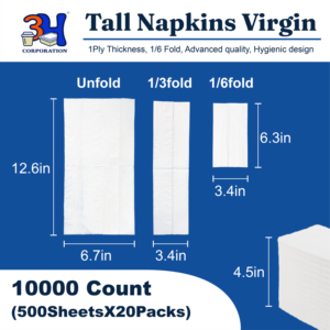 3H Soft Tall-Fold White Paper Napkins Disposable 10000Count (20Pack 500/Pack) 1Ply 1/6 Fold Bulk Bag Restaurant Buffet Caf - Product Image 2
