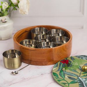 Casserole en bois d'acacia tendance au design moderne fait à la main de haute qualité avec couvercle imprimé de flore verte personnalisée emballage cadeau pour le stockage des épices et des herbes - Product Image 3