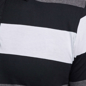 Camiseta Polo de Manga Corta a Rayas para Hombre, Tejida, Casual, Corte Regular, Diseño con Bloques de Color Negro, Gris y Blanco - Product Image 6