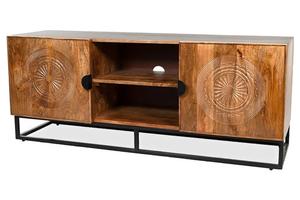 Meuble TV moderne contemporain en bois de manguier sculpté à 2 portes, meuble de haute qualité, 10 pièces - Product Image 2