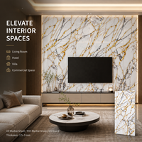 Panneau mural en PVC brillant MORLENX en marbre mosaïque or blanc pour la décoration de hôtels et villas de luxe