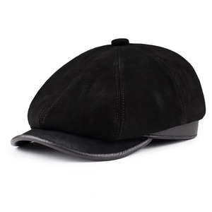 New <b>Mens</b> Genuine Leather Baseball <b>Hat</b> Vintage High Street Casual Autumn <b>Winter</b> Berets Cap Male Natural <b>Hat</b> - Product Image 1