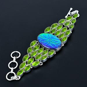Bracelet d'opale de feu triplet australien avec péridot pierre de naissance pierre précieuse Bracelet en argent sterling 925 fait à la main pour son cadeau unique - Product Image 1