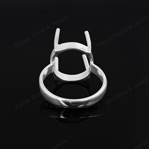 Genuine High Quality 925 Sterling Silver 12mm 4 Prong Setting Semi-Mount Engagement <b>Ring</b> 14k Gold Plated Handmade Custom Jewelry - Product Image 3