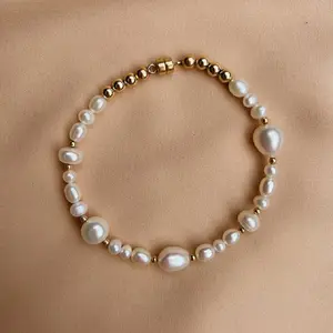 PVD Jewelry Non Tarnish Custom Women Glass Beaded Freshwater Pearl Bracelets With 18K Gold Beads