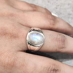 Bague pour homme en argent sterling 925, nouvelle arrivée, pierre de lune arc-en-ciel naturelle, pierre de naissance de juin, bijoux de Noël, vente en gros - Product Image 4