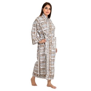 Khimar Kantha-Stitch 100% Algodón Hecho a Mano Unisex, Capa de Malla Blanca-Marrón, Kimono Largo para Mujer, Cubre Traje de Baño, Regalo Elegante - Product Image 5