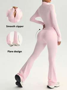 Wholesale Winter Solid Activewear Yoga Leggings & Sports <b>Jacket</b> 2-Piece Set Quick Drying Breathable Fleece 100% Polyester - Product Image 4