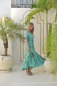 Nuevo Vestido Maxi Ecológico sin Mangas con Estampado Tie Dye y Cuello en V, Vestido de Playa Boho con Encaje Estampado para Mujer - Product Image 5