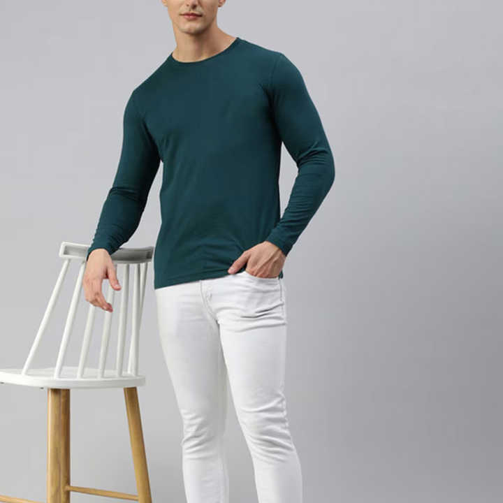 Men's Casual Full Sleeve T-Shirt 95% Polyester 5% Spandex Quick Dry O-Neck Custom Plain Dyed Friendly Design