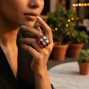 Bague romantique en argent 925 avec pierre précieuse grenat pour femmes, style cocktail, diamants taille poire émeraude, plaqué rhodium, or 10 carats pour les promesses - Product Image 1