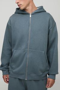 เสื้อสเวตเตอร์มีฮู้ดของผู้ชายรุ่นเฮฟวี่เวตมีซิปรูดพิมพ์ลายโอเวอร์ไซส์ว่างเปล่า - Product Image 4