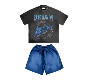 Custom Cotton Faded Vintage Tee <b>Shirt</b> and Sun Dried Shorts Sets <b>for</b> Man T-<b>shirt</b> and Shorts Streetwear Gym Fitness <b>Men</b> Sets - Product Image 2