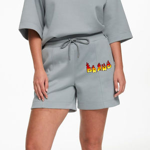 Por encargo 100% algodón de las mujeres de alta corto personalizado impreso Logo Color sólido relajado-Fit cómodo Hip Hop recortado señoras corto - Product Image 4