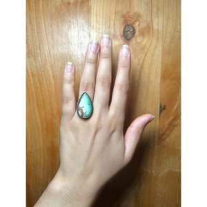 Scott Skeets Natural Australian Variscite & Sterling <b>Silver</b> <b>Statement</b> <b>Ring</b> Size 5.75 Everyday Wear Opal <b>Ring</b> with Setting Inlay - Product Image 5