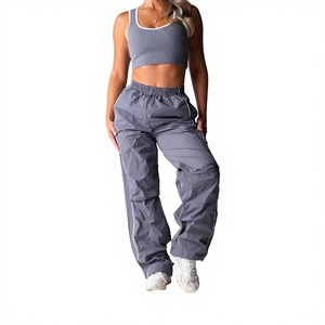 Pantalones de Mujer Holgados y Ligeros con Cintura Elástica y Estampado de Letras, Estilo Urbano, de Poliéster - Product Image 1