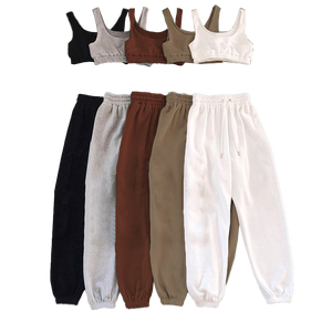 Logo personnalisé dames débardeurs vêtements de sport polaire survêtement survêtement plaine haut court et pantalons de survêtement femmes survêtement 2 pièces ensemble - Product Image 2