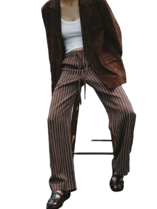 Meilleures ventes de pantalons en coton à rayures marron pour femmes pour une tenue professionnelle disponibles pour la vente en gros - Product Image 3