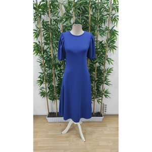 Robe en crêpe chatoyant à manches courtes bouffantes et col rond, coupe ample, pour femme, 35998 - Bleu Saks - Product Image 2