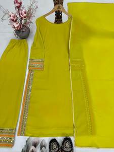 Look sencillo pero elegante, color precioso, tela de seda sintética gruesa, conjunto de 3 piezas Salwar Kameez para uso diario y fiestas especiales de oficina. - Product Image 6