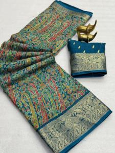 Sari en tissu jacquard doux et brillant avec bordure jacquard, pour femme, fabriqué en Inde, en stock - Product Image 5