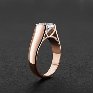 Moissanite Half Bezel Set <b>Ring</b> for <b>Women</b> Platinum Plated Silver VVS Moissanite Diamond Solitaire Engagement <b>Promise</b> Band - Product Image 5