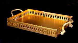 Hecho a mano estilo real luz Metal latón cuadrado decorativo bandeja cuerda mango Art Deco diseño para fiestas de Navidad Material de hierro - Product Image 2