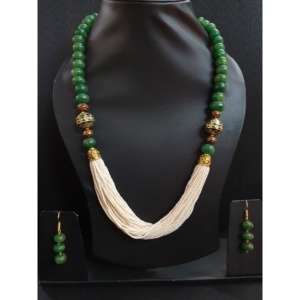 ชุดสร้อยคอลูกปัดสีเขียวทำด้วยมือเครื่องประดับลูกปัดงาช้างแบบหลายเส้นพร้อมต่างหูเครื่องประดับแฟชั่นสไตล์โบฮีเมียนสำหรับผู้หญิง - Product Image 1