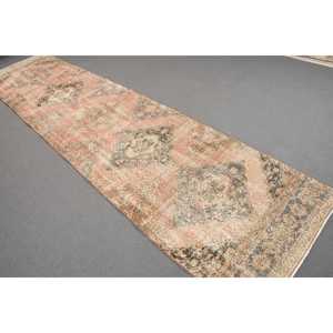 Turkish Vintage <b>Runner</b> Rug 3.1x12.7 ft, Brown <b>Red</b> Striped Rug - Product Image 1