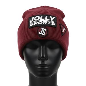 Bonnet en tricot acrylique pour femme, doux et extensible, couleur bordeaux, avec logo brodé personnalisé, bonnet jacquard. - Product Image 1