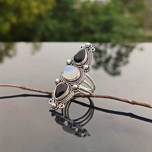 Natural <b>Garnet</b> Rhodium Plated Handmade 925 Sterling <b>Silver</b> Religious Long Boho Statement <b>Ring</b> Wedding Gift for Her - Product Image 1