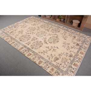 Tapis turc vintage 5.8 x 8.7ft Beige marron laine Latex support motif abstrait Tabriz pour entrée Rectangle Patchwork Design - Product Image 2