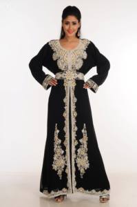 Negro Georgette estilo islámico árabe Maxi Kaftan ODM suministro transpirable Zari trabajo piedras cuentas adorno fiesta Ideal - Product Image 2