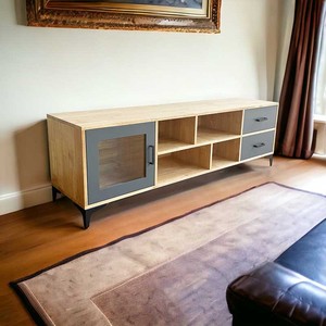 Meuble TV de Luxe Ministral KTV68098 en Bois Naturel avec Pieds en Fer, Console TV Électrique pour Salon ou Ferme - Product Image 2