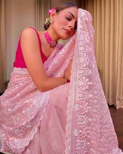 Bollywood Party Wear Saree Collection avec broderie multi-séquences en tissu organza Khadi pour les femmes Party Wear - Product Image 2