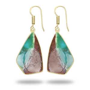 Boucles d'oreilles en chrysoprase naturelle en gros, plaquées or 18 carats, argent plaqué or, pierre précieuse en chrysoprase naturelle - Product Image 1