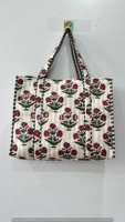 Sac fourre-tout réversible en coton matelassé imprimé à la main, grand format, écologique, tendance, ouvert, robuste, pour les courses, toutes saisons