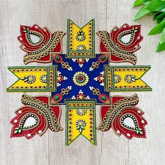 Indiano Acrílico Designer Rangoli Table Top Decor Housewarming Presente Para Casa E Escritório Decoração Do Templo Decoração Do Casamento