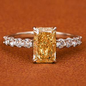 Yellow Radiant Cut Lab Grown Diamond Engagement Ring 18K <b>Solid</b> Gold Plated Trendy Pave Setting with IGI Certificate Women's Gift - Product Image 1
