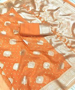 ชุดส่าหรีผ้าไหมผ้าคอตตอนพร้อมเสื้อชิ้นสำหรับผู้หญิงอินเดียส่าหรี - Product Image 4