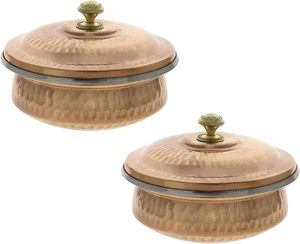 <b>Set</b> of 2 Handmade Eco-Friendly Indian <b>Dinnerware</b> Copper Tureen with Lid 700ml Serving Bowl - Product Image 1