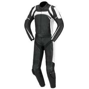 Traje de moto de carreras de pista de cuero de vaca genuino negro con paneles blancos Conjunto de motocicleta de chaqueta y pantalón blindado CE de 2 piezas - Product Image 2