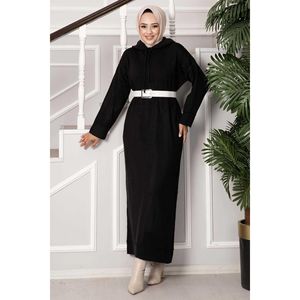 Robe pull à capuche noire en tissu t-shirt - Product Image 2