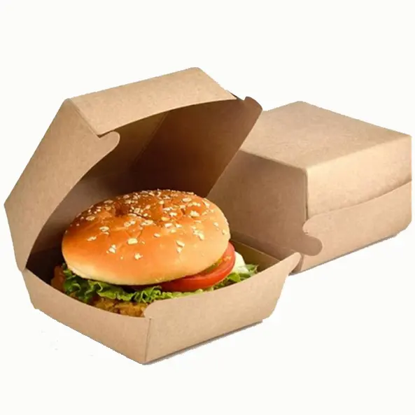 Groothandel Eco-Vriendelijke Kraftpapier Verpakking Franse Gebakken Kip Burger Container Papier Burger Burger Burger