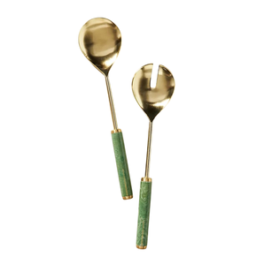 Ensemble de serveurs à salade en acier inoxydable avec manche en résine marron, poli argenté, pour la maison et la table de mariage - Product Image 3