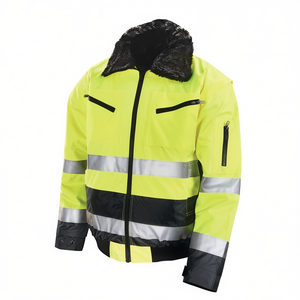 High-Viz Yellow/<b>Grey</b> Pilot <b>Jacket</b> Weather-Resistant Raincoat with Preventive Features - Product Image 2